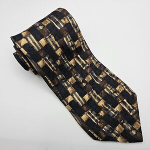 Ermenegildo Zegna Black Brown Gold Geometric Tie Work Wedding Party 57x3 5/8"